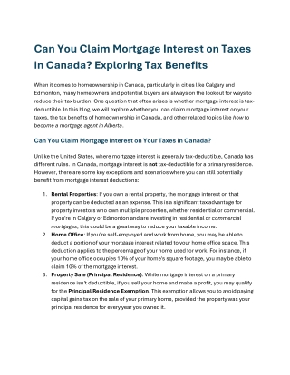 Can You Claim Mortgage Interest on Taxes in Canada Exploring