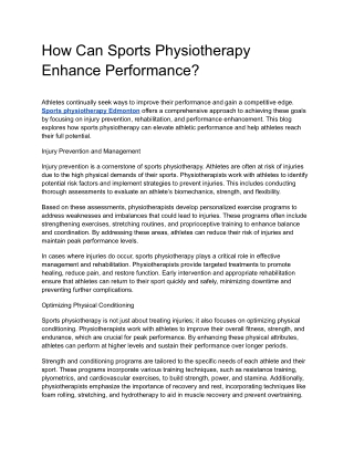 how can sports physiotherapy enhance performance
