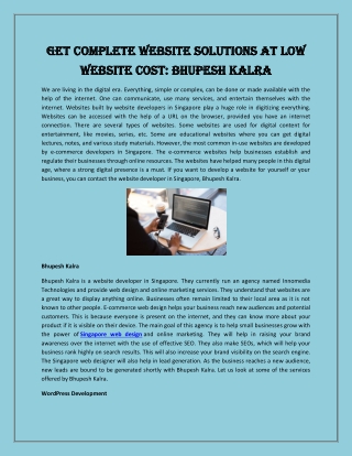 Get Complete Website Solutions at Low Website Cost: Bhupesh Kalra