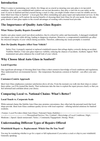 The Benefits of Choosing Ideal Auto Glass in Sanford for Repairs
