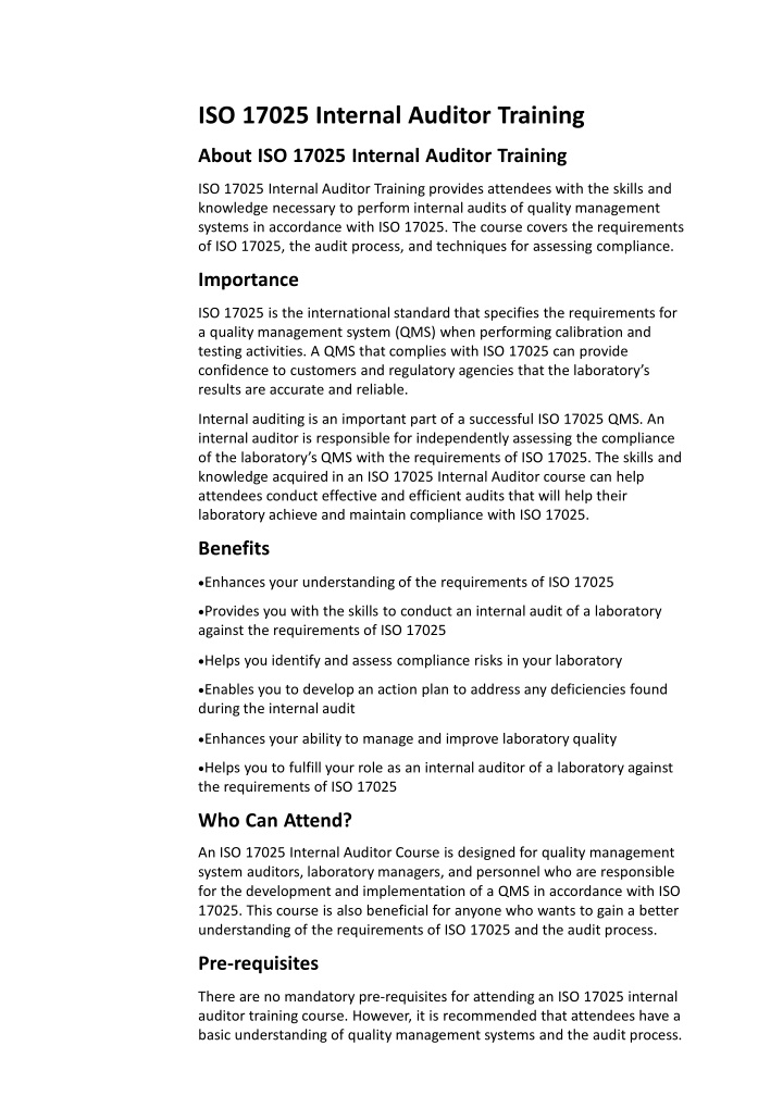 iso 17025 internal auditor training about