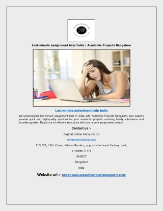Last-minute assignment help India | Academic Projects Bangalore