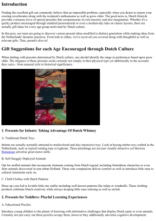 Present Tips for each Age Motivated by Dutch Culture