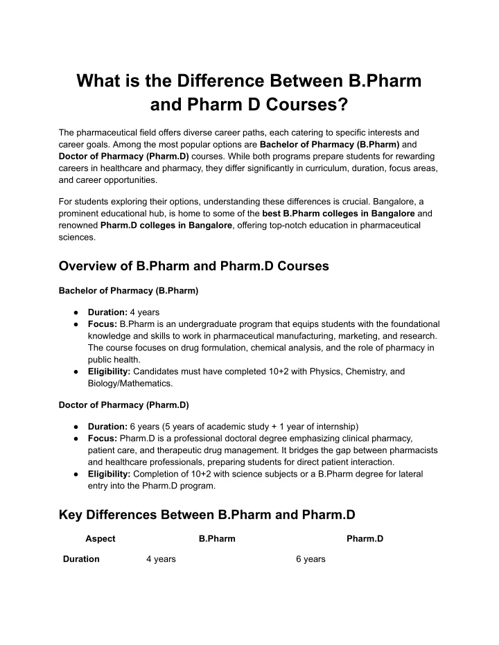 what is the difference between b pharm and pharm