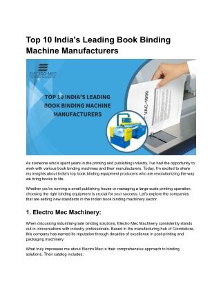 Top 10 India's Leading Book Binding Machine Manufacturers