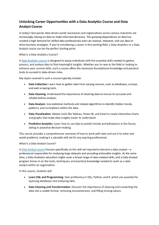 Unlocking Career Opportunities with a Data Analytics Course and Data Analyst Course