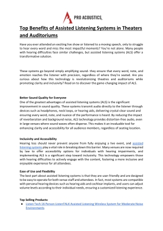 Top Benefits of Assisted Listening Systems in Theaters and Auditoriums