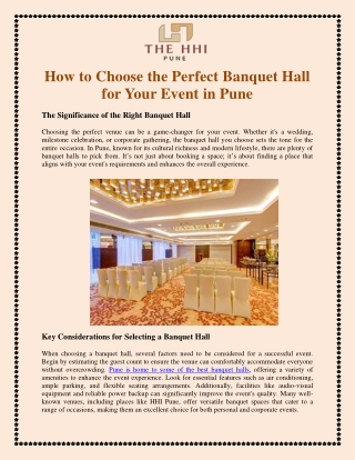 How to Choose the Perfect Banquet Hall for Your Event in Pune