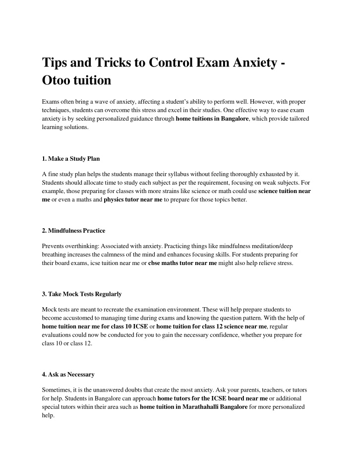 tips and tricks to control exam anxiety otoo tuition