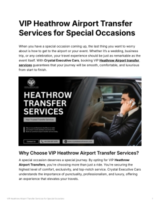 VIP Heathrow Airport Transfer Services for Special Occasions