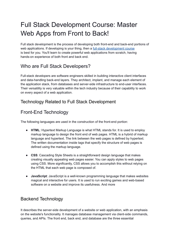 full stack development course master web apps