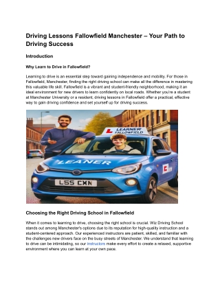 Driving Lessons Fallowfield Manchester – Your Path to Driving Success