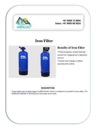 Iron filter softener water purifier - Himajal