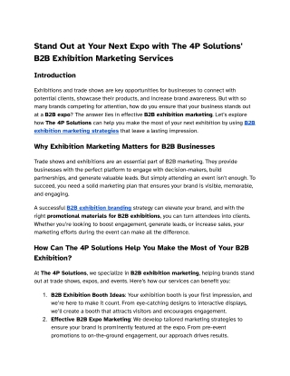 Stand Out at Your Next Expo with The 4P Solutions' B2B Exhibition Marketing Services