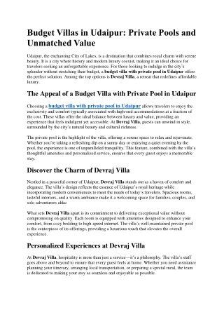 Budget Villas in Udaipur