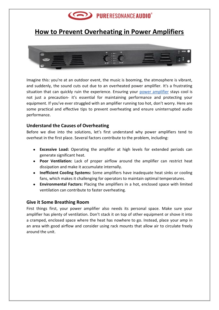 how to prevent overheating in power amplifiers