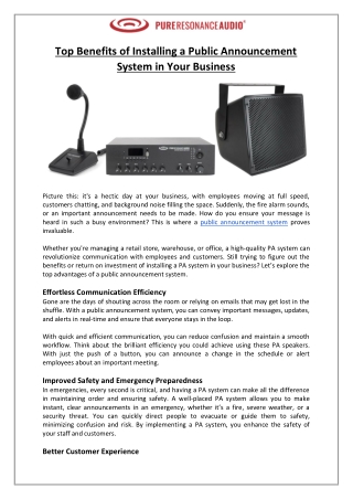 Pure Resonance Audio - Top Benefits of Installing a Public Announcement System in Your Business