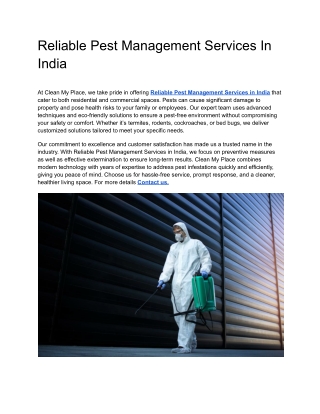 Reliable Pest Management Services In India