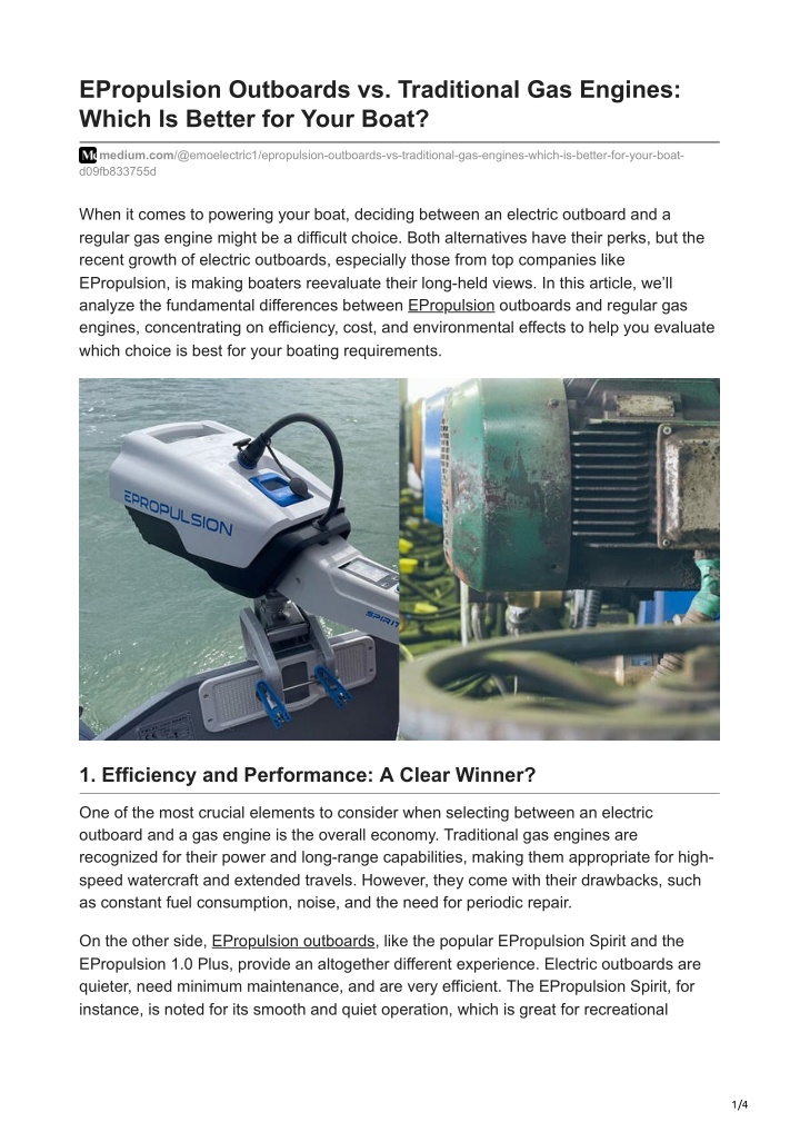 epropulsion outboards vs traditional gas engines