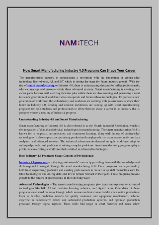 how smart manufacturing industry 4 0 programs