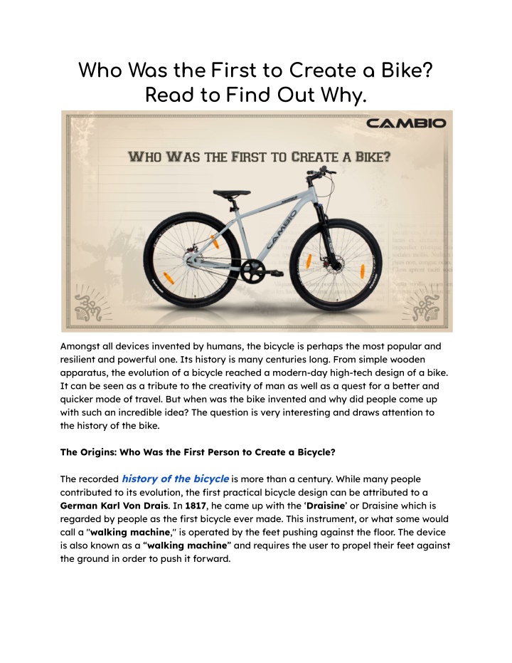 who was the first to create a bike read to find