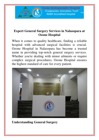 Expert General Surgery Services in Nalasopara at Ozone Hospital