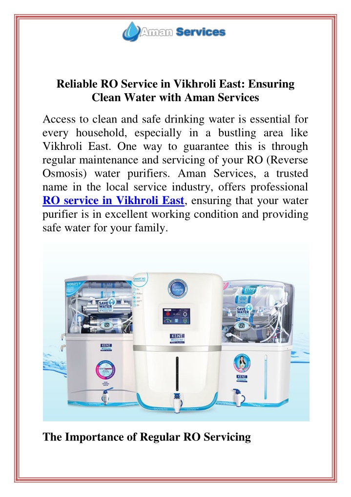 reliable ro service in vikhroli east ensuring