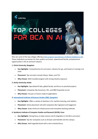 Top Colleges Offering BCA in AI