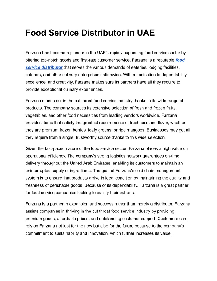 food service distributor in uae