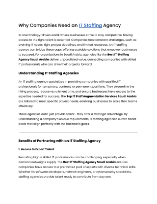 Why Companies Need an IT Staffing Agency