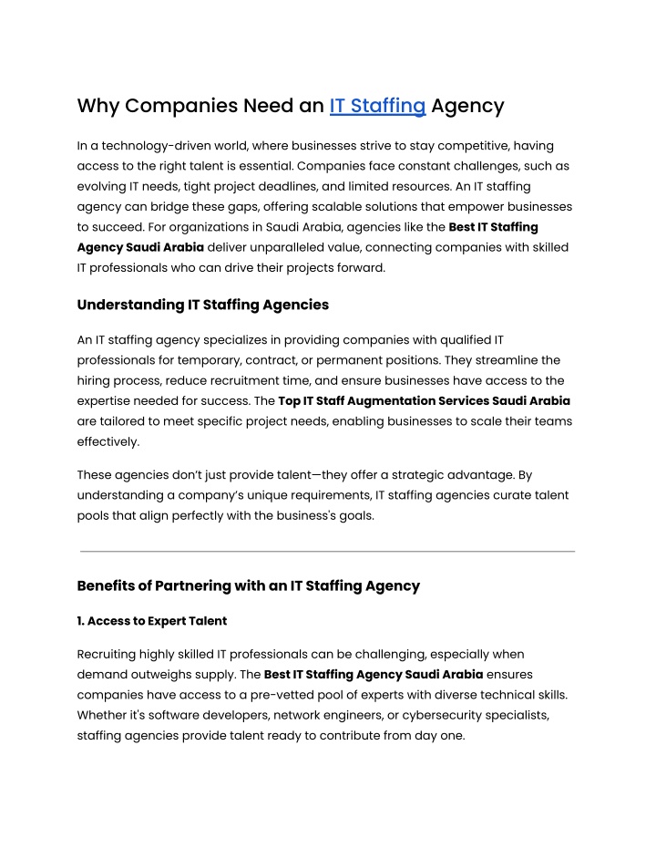 why companies need an it staffing agency