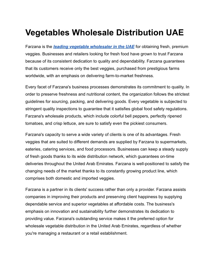 vegetables wholesale distribution uae