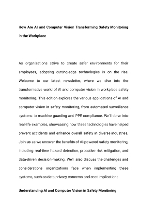 How Are AI and Computer Vision Transforming Safety Monitoring in the Workplace