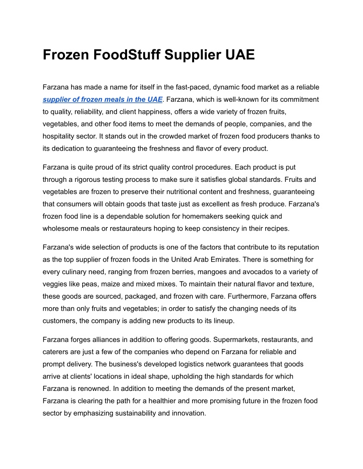 frozen foodstuff supplier uae