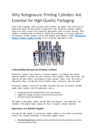 Why Rotogravure Printing Cylinders Are Essential for High-Quality Packaging