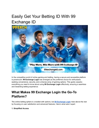 easily get your betting id with 99 exchange id