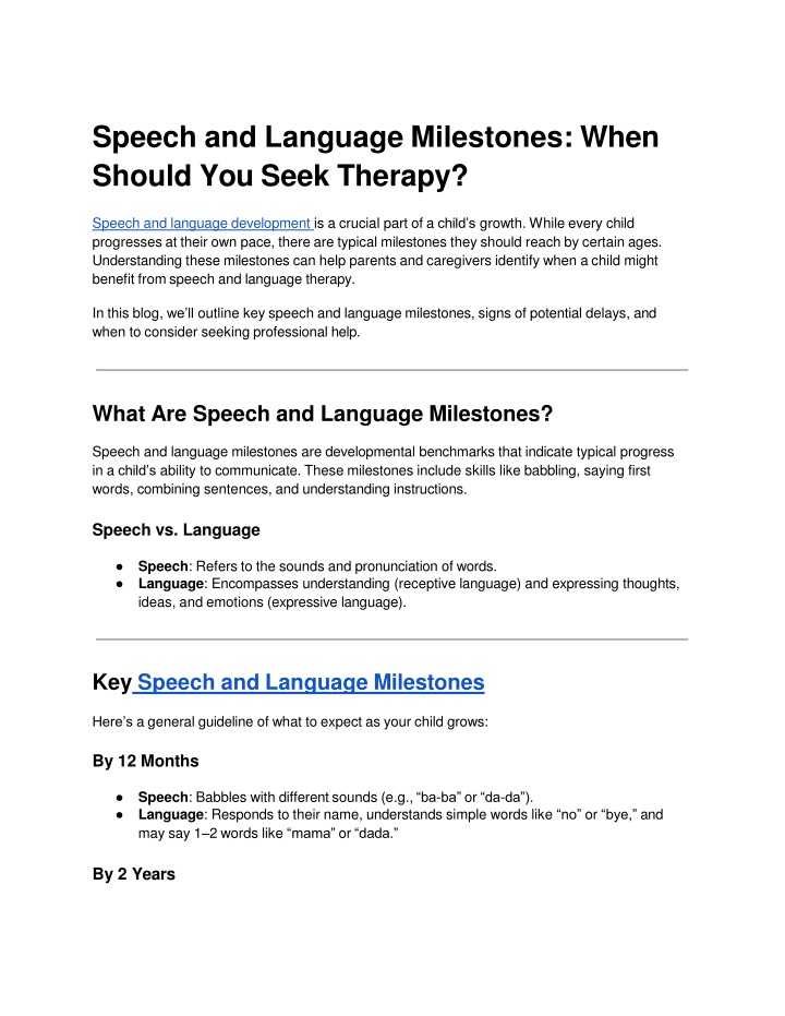 speech and language milestones when should you seek therapy