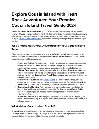 Explore Cousin Island with Heart Rock Adventures_ Your Premier Cousin Island Travel Guide 2024