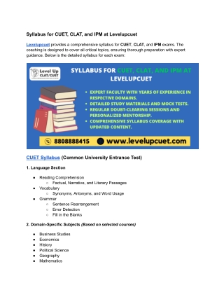 syllabus for cuet clat and ipm at levelupcuet