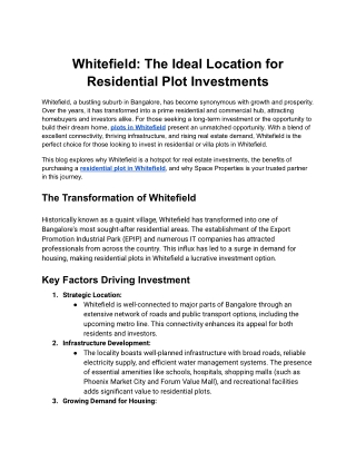 whitefield the ideal location for residential