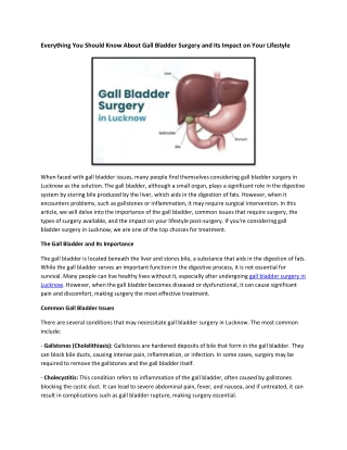 Everything You Should Know About Gall Bladder Surgery and Its Impact on Your Lifestyle