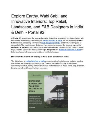 Explore Earthy, Wabi Sabi, and Innovative Interiors_ Top Retail, Landscape, and F&B Designers in India & Delhi - Portal