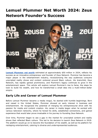 lemuel plummer net worth 2024 zeus network