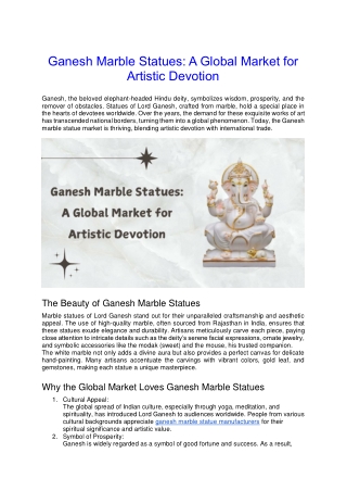 Ganesh Marble Statues- A Global Market for Artistic Devotion