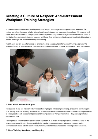 Creating a Culture of Respect: Anti-Harassment Workplace Training Strategies