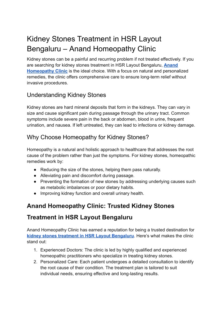 kidney stones treatment in hsr layout bengaluru