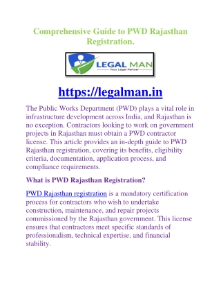Comprehensive Guide to PWD Rajasthan Registration.