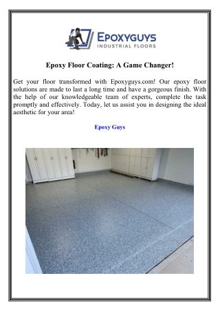 Epoxy Floor Coating A Game Changer!