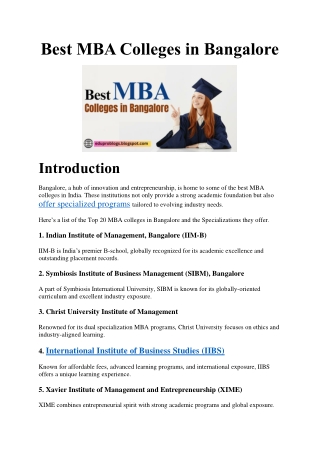 Best MBA Colleges in Bangalore