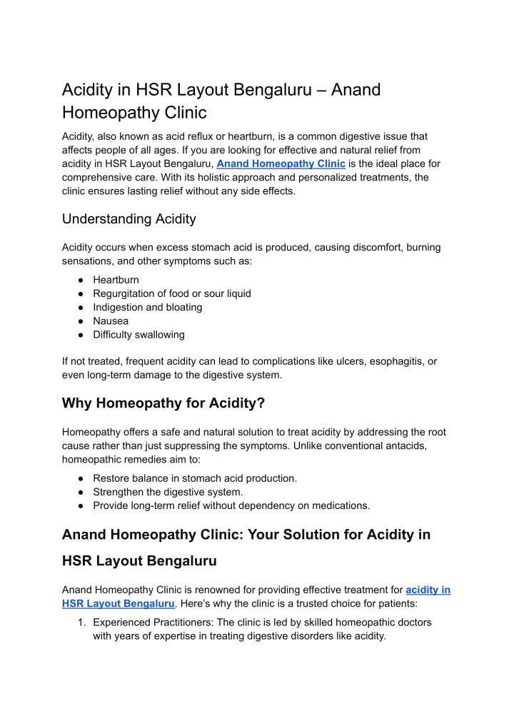 acidity in hsr layout bengaluru anand homeopathy